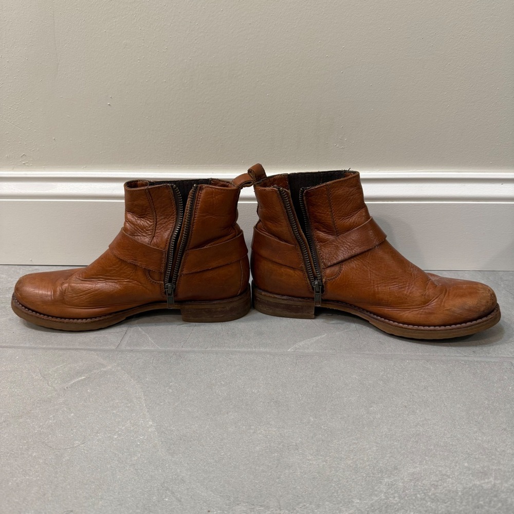 Frye Veronica Harness Chelsea Whiskey Brown Leather Side Zip Boot Size 9